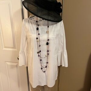 Womens Lafayette 148 New York White 3/4 Bell Sleeve Top 14 *